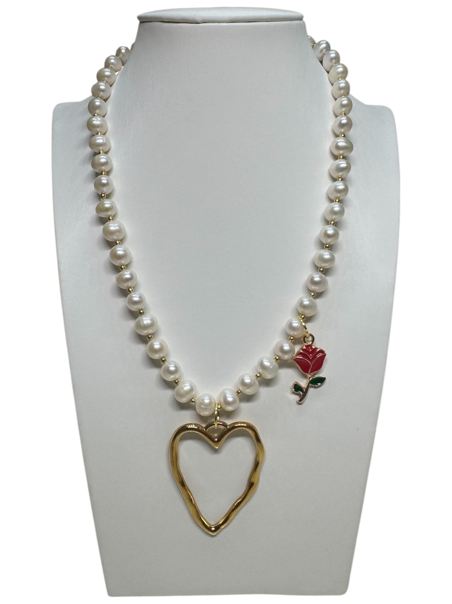 Collana Pearls Heart Rose