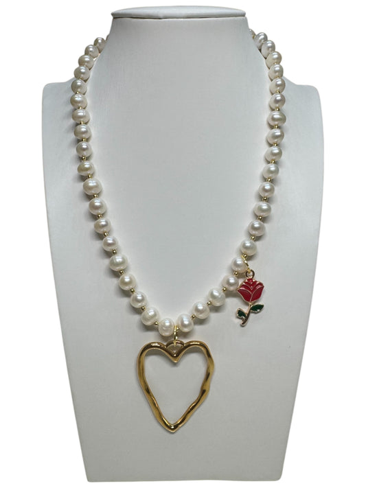 Collana Pearls Heart Rose